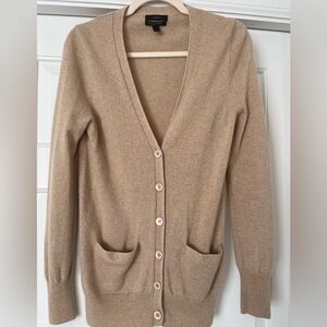 J Crew Collection cashmere boyfriend cardigan, Size S, Heather Flax